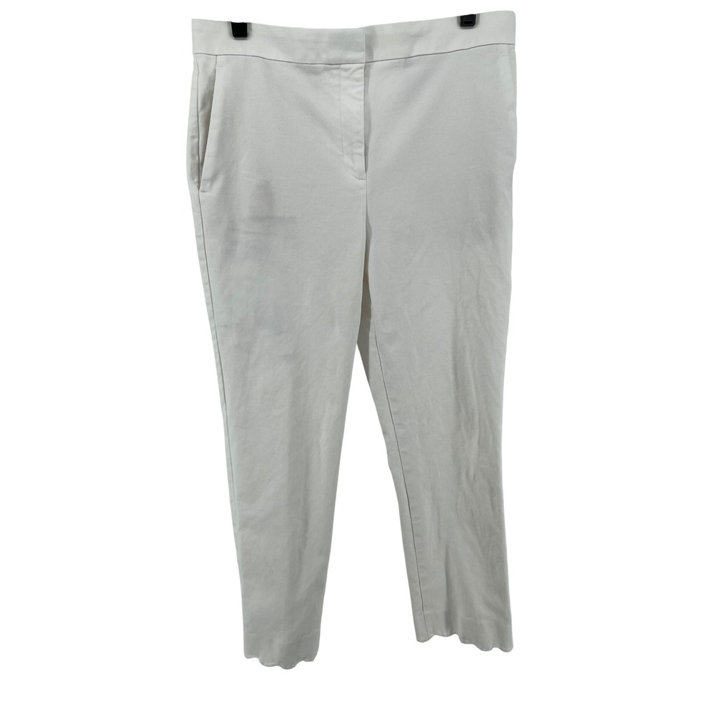 Ann Taylor Scallop Hem Pants Womens 10 White Cottage Coastal Ankle Slim Stretch